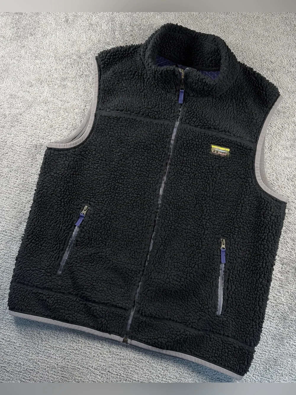 LL Bean Mountain Pile Fleece Sherpa Vest Outdoor Camp Men’s XL Black 502429